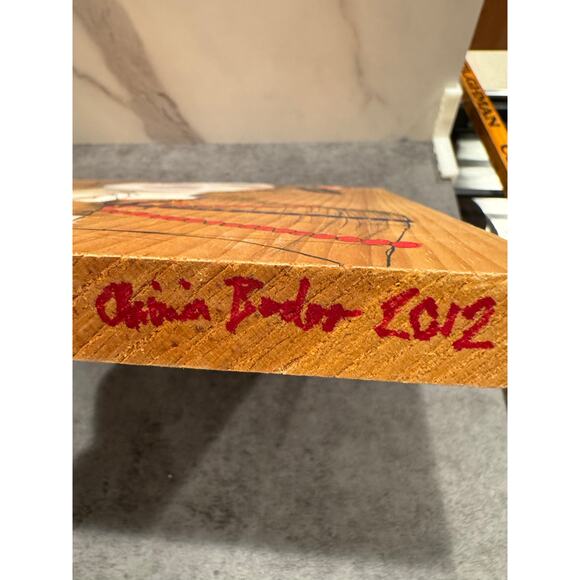 Hand drawn and painted Asian style woman on wood signed dated 2012 - Picture 7 of 11